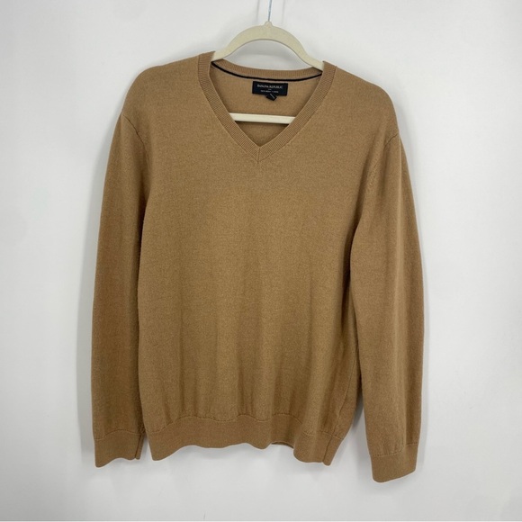 BANANA REPUBLIC Sweater Mens Large Tan Merino Wool V Neck Classic Pullover - Picture 1 of 9